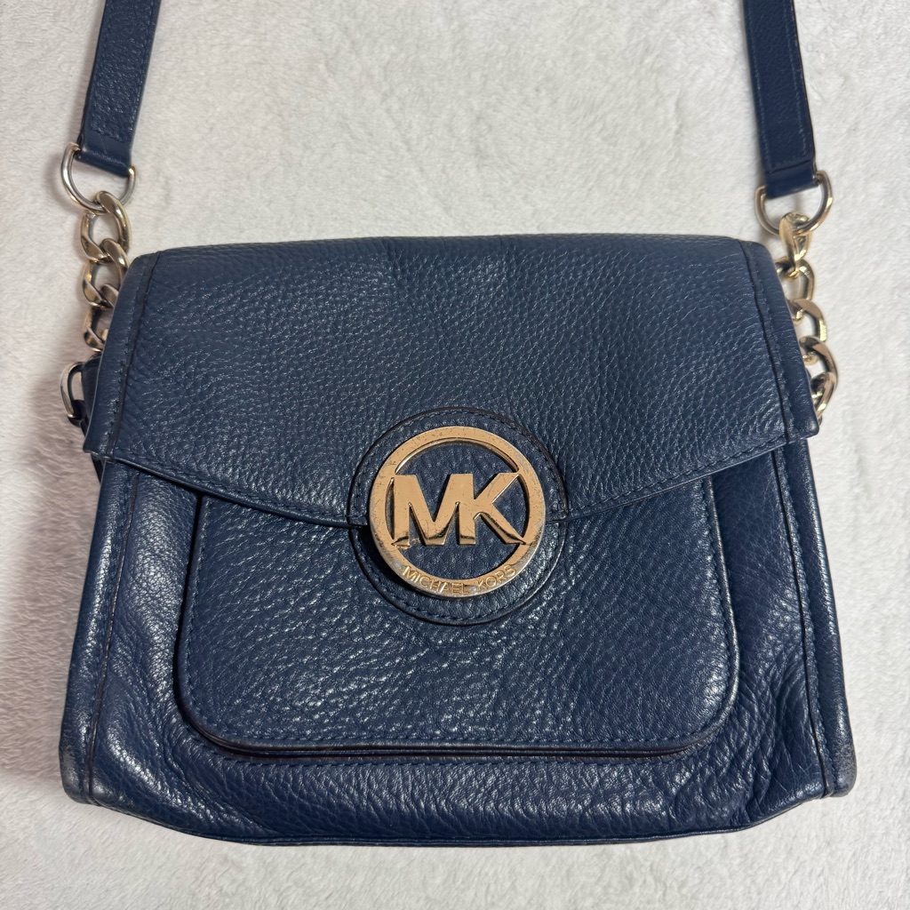 Michael Kors Navy Blue Leather Purse, ‘Margo’ Crossbody Shoulder Bag